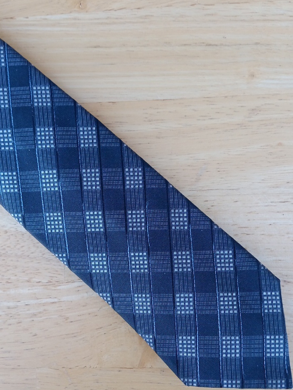 Hugo Boss Navy Blue Checked Silk Tie